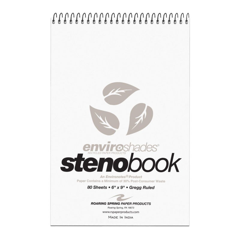 ROARING SPRING Enviroshades Colored Steno Books, 4 Pack of Memo Pads, Recycled Gray Paper, 6" x 9", 80 Sheets, Gregg Ruled, Perforated, Wirebound, Heavy Chipboard Back - Image 1